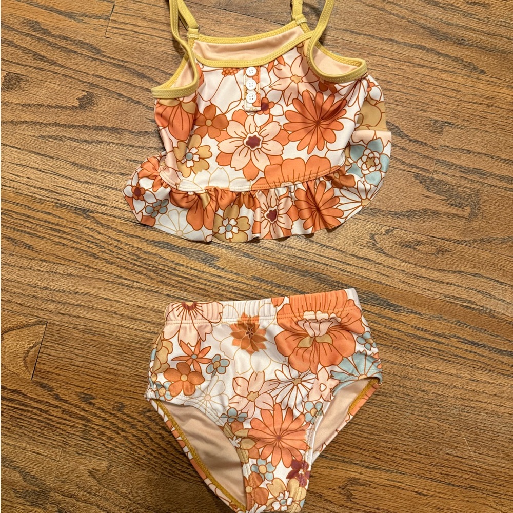 Floral Kids Swim Bikini Set - Orange and Yellow